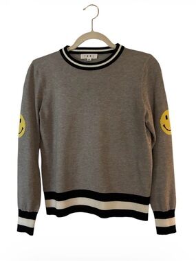 THML brand Heather Gray Smiley Face Knit Sweater (model TMK1517) Sz XS